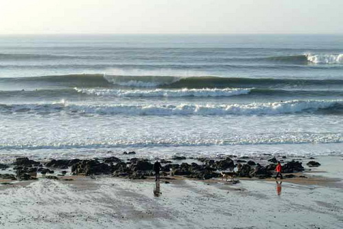 View from the beach, as waves break towards the shore